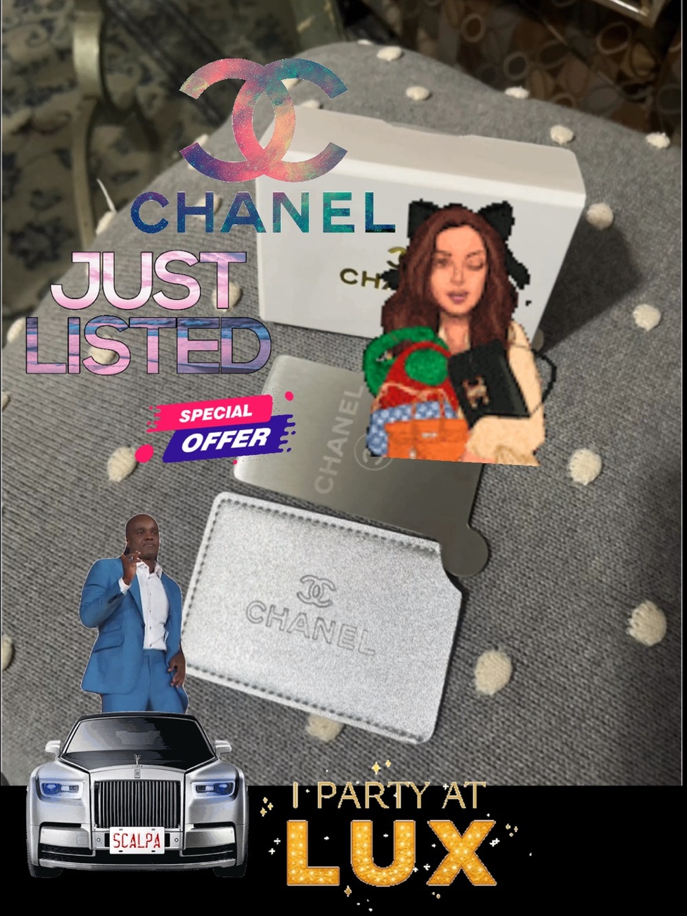 CHANEL Silver Logo Card Holder/Mirror